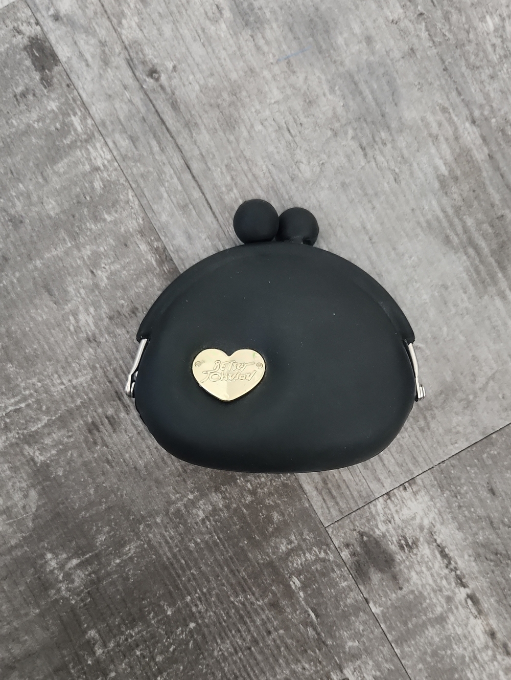 Betsey Johnson Black Silicone Kiss-Lock Coin Purse with Gold Heart